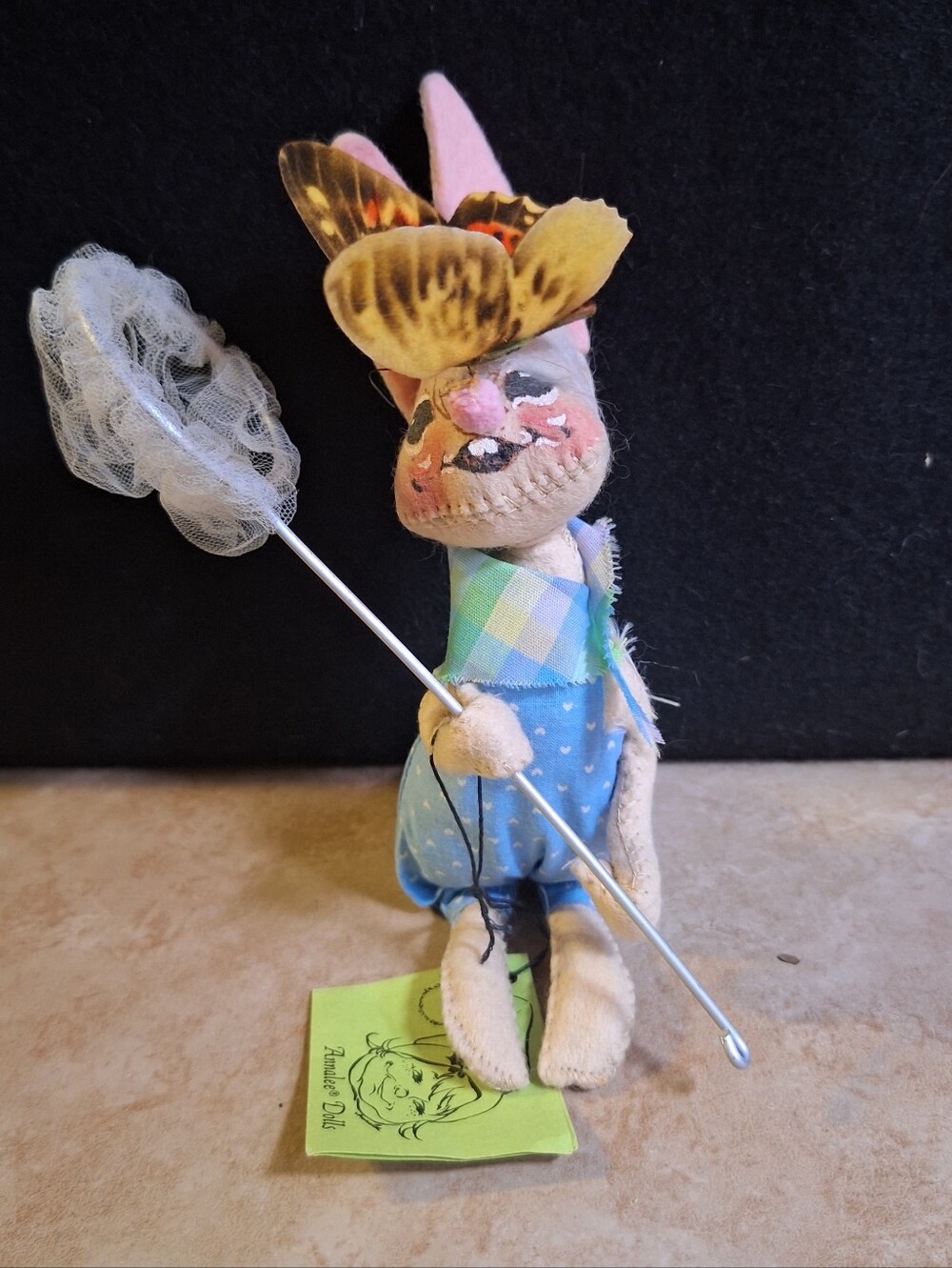 Annalee Mobilitee Doll Bunny With Butterfly And Net 7" Looking Up Polka Dot 1982